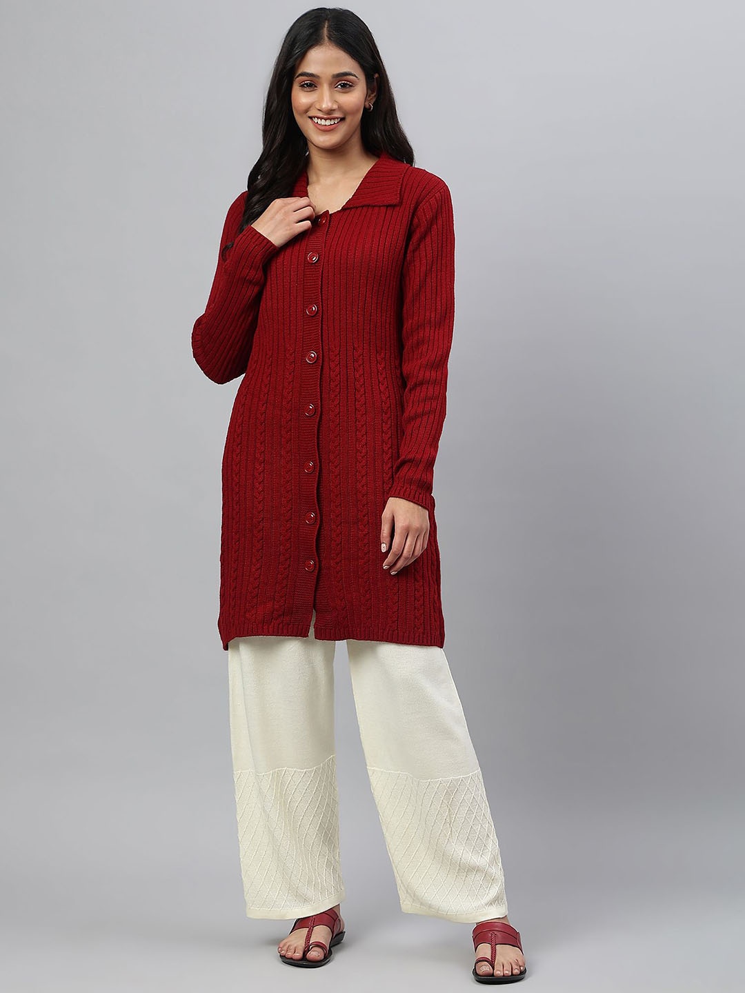 

AURELIA Women Cable Knit Cardigan Longline Sweaters, Red