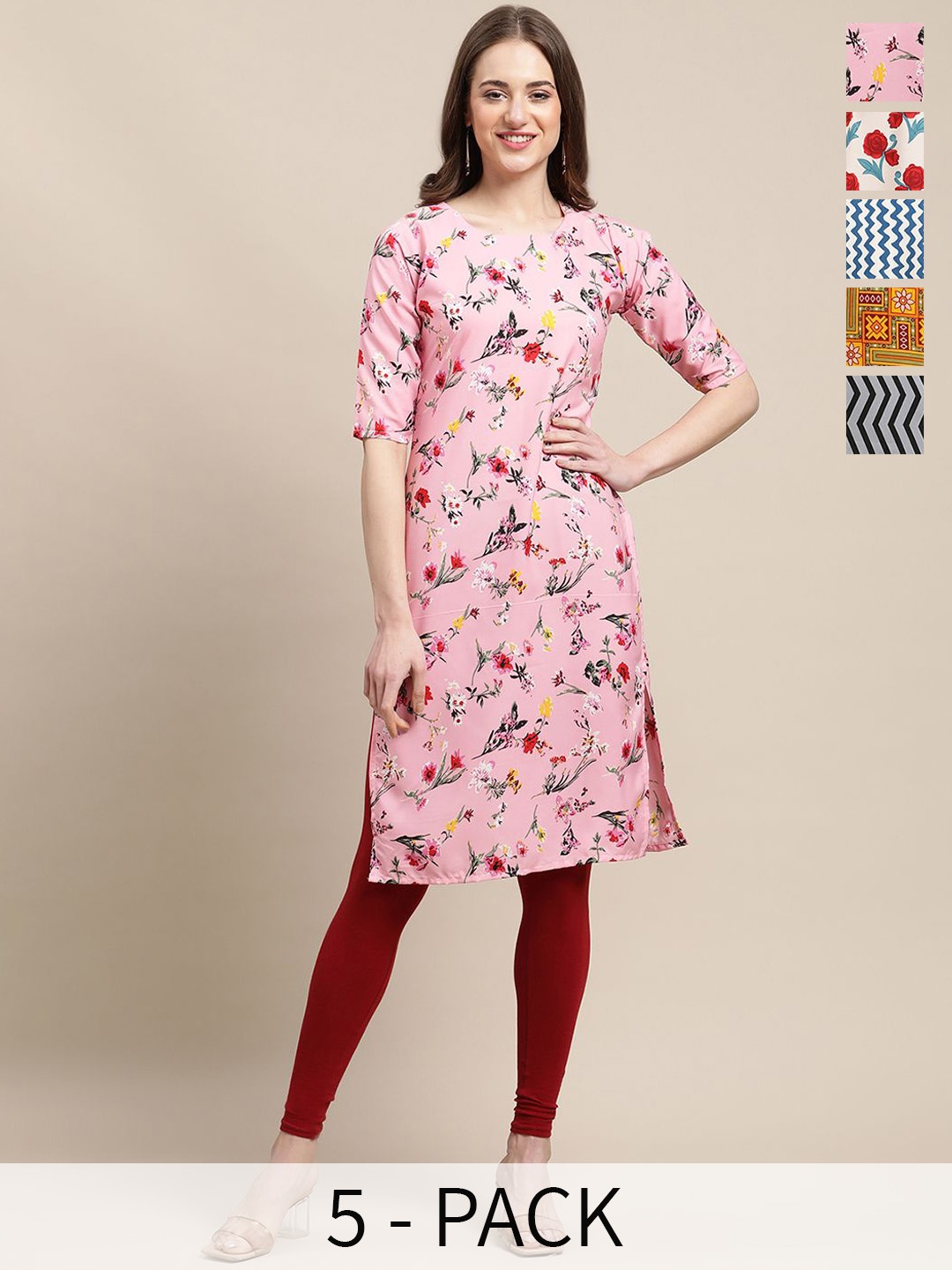 

7Threads Women Ethnic Motifs Printed Chikankari Floral Crepe Kurta, Multi