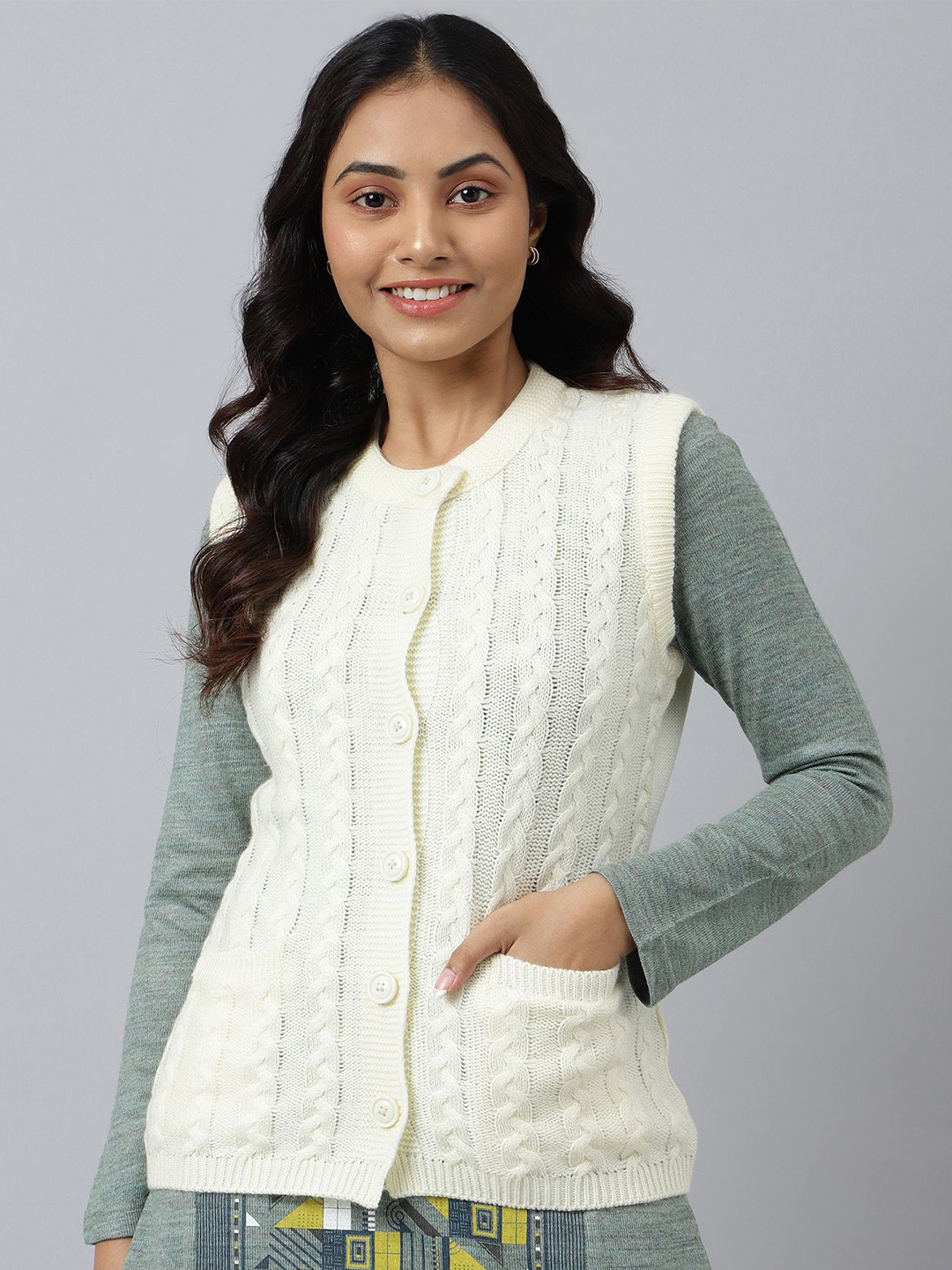 

AURELIA Women Cable Knit Cardigan, White