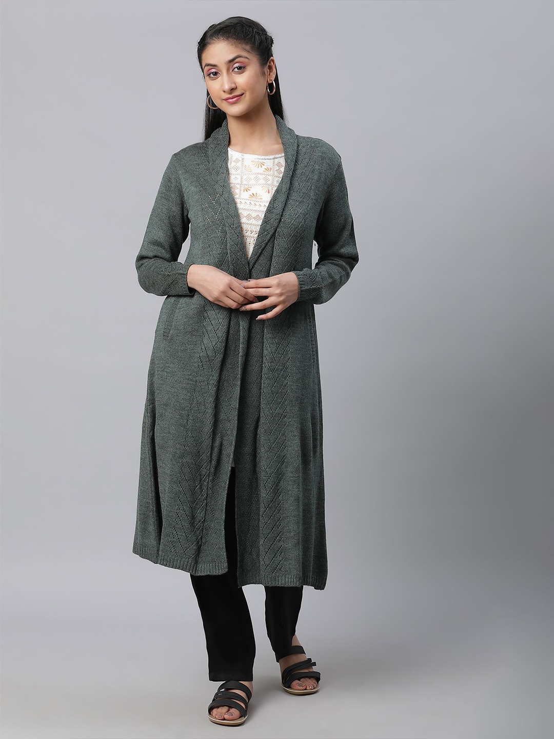 

AURELIA Women Longline Cardigan, Green