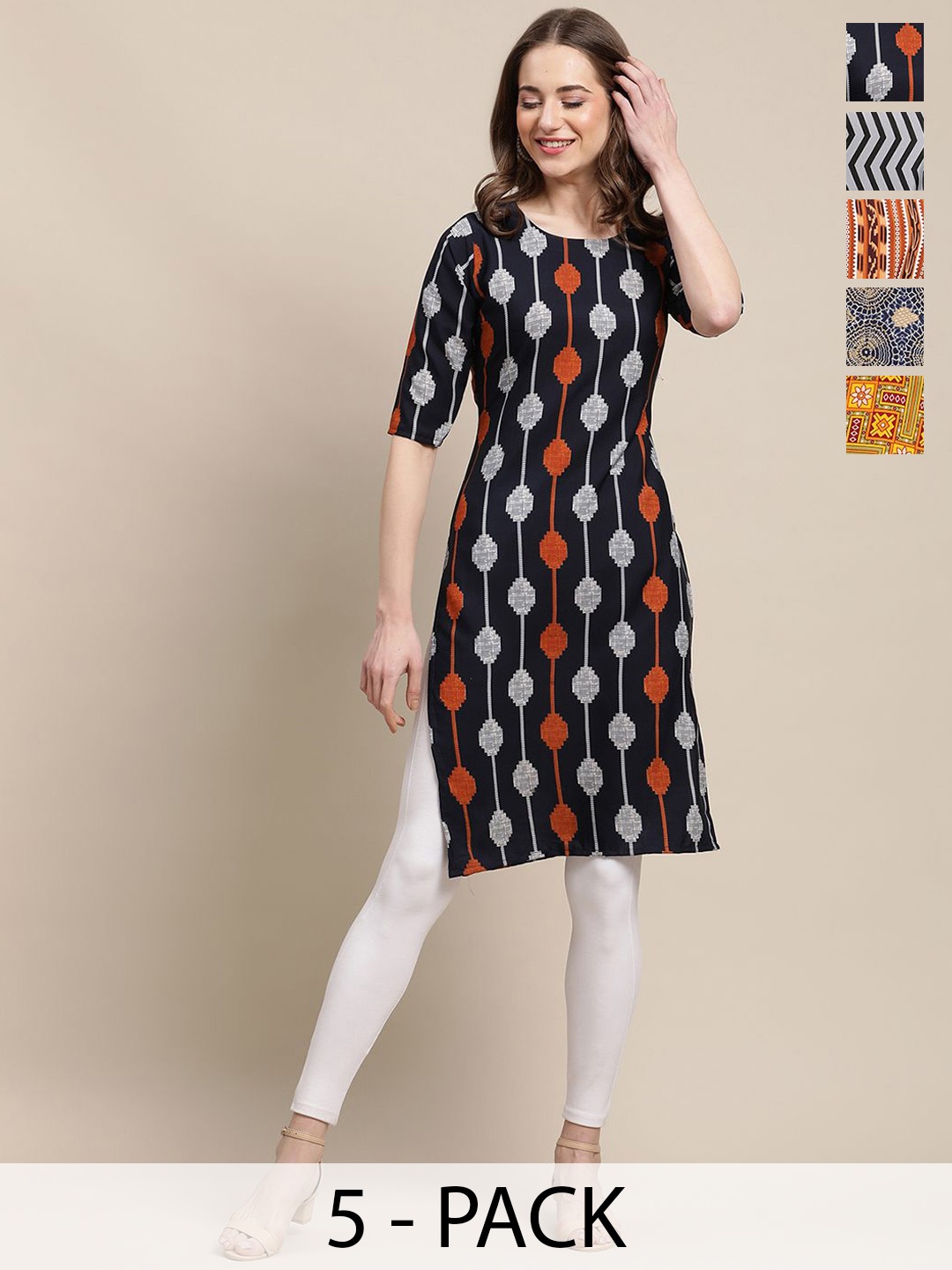 

7Threads Selections Of 5 Ethnic Motifs Printed Straight Kurtas, Blue