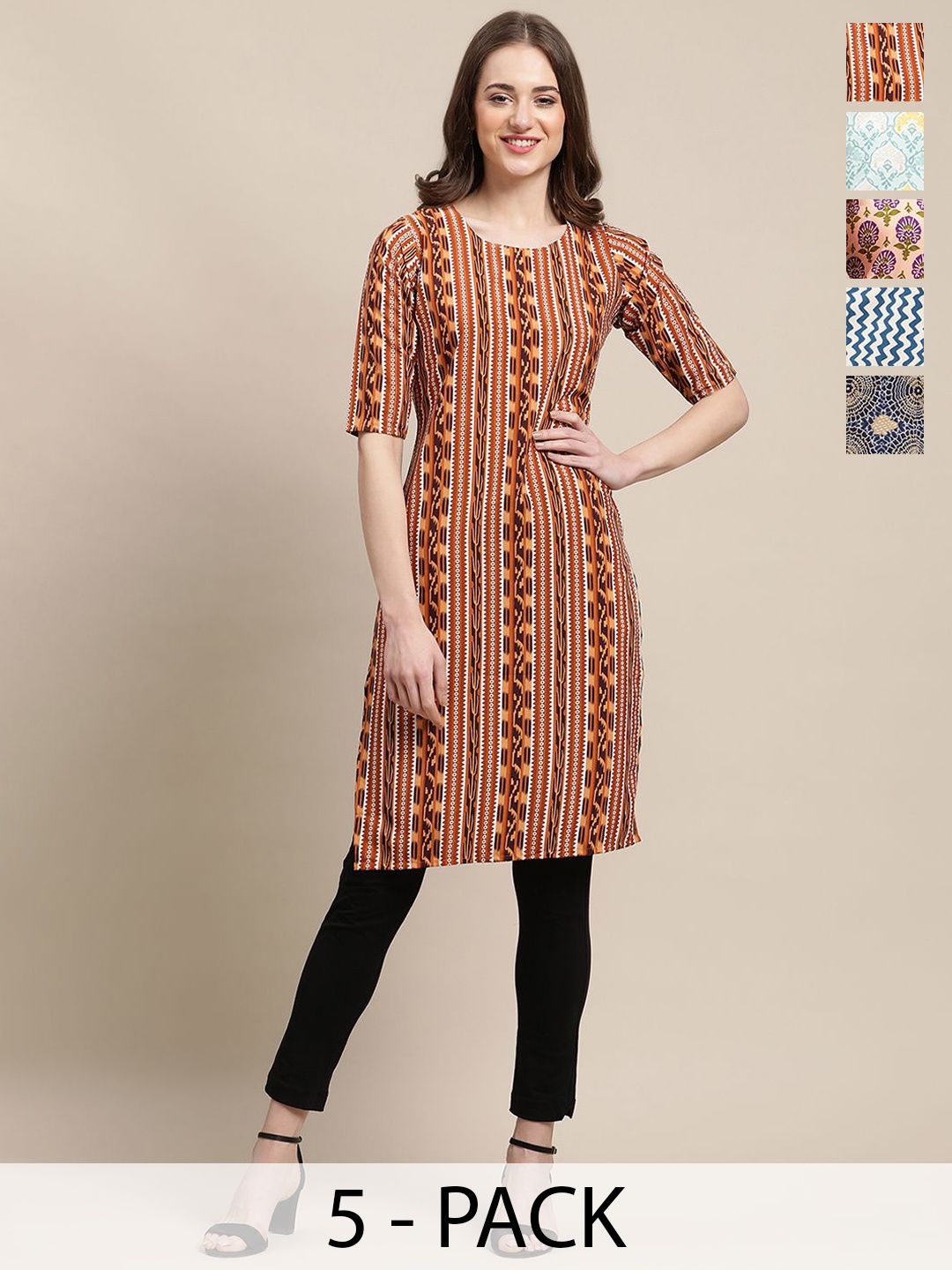 

7Threads Selection Of 5 Ethnic Motifs Printed Straight Kurtas, Red