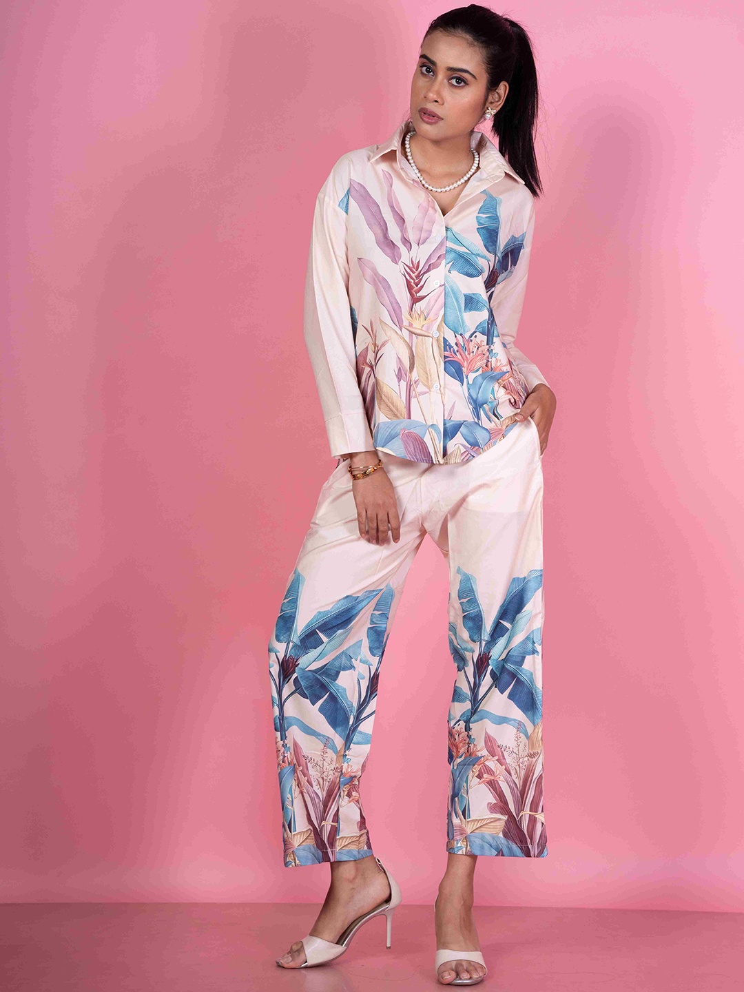 Unityshop Abstract Printed Shirt & Trousers, Cream