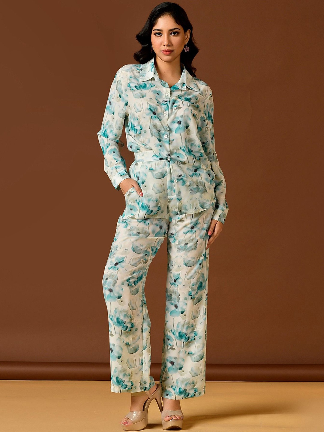 

Unityshop Abstract Printed Long Sleeves Shirt With Trousers, Green