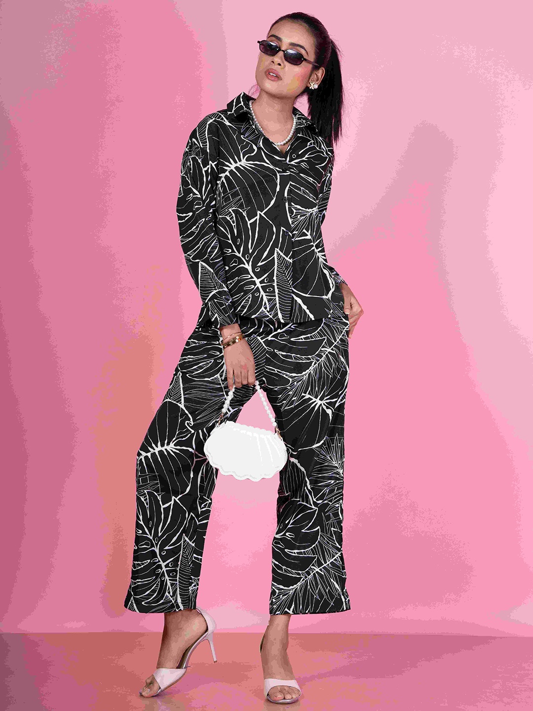 

Unityshop Abstract Printed Long Sleeves Shirt With Trousers, Black