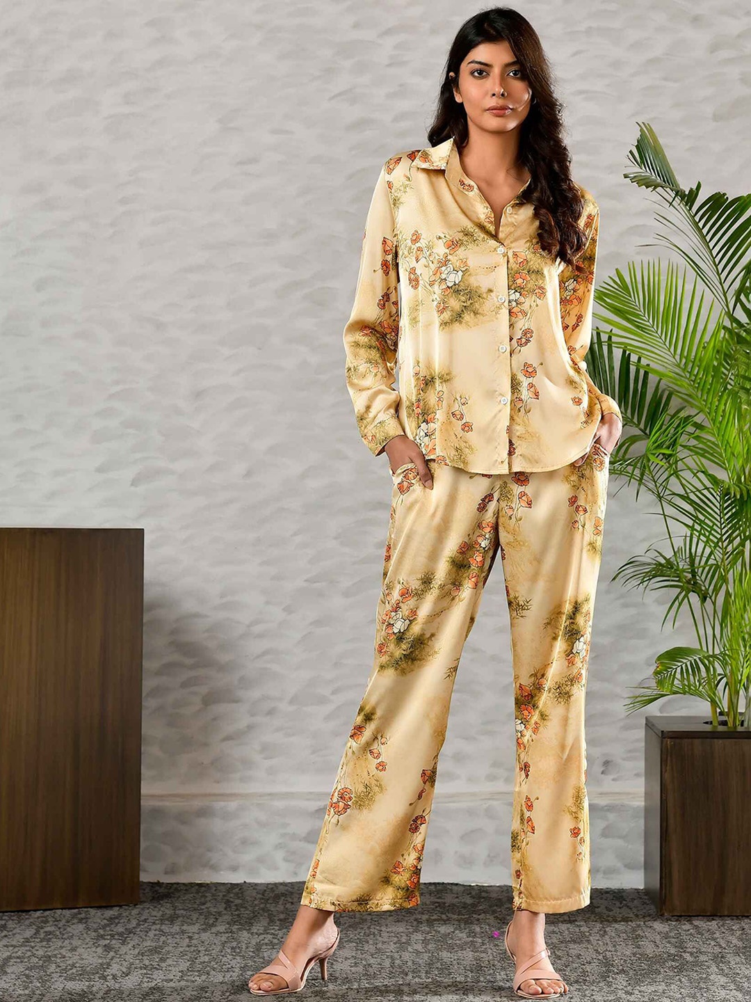 

Unityshop Abstract Printed Long Sleeves Shirt With Trousers, Yellow