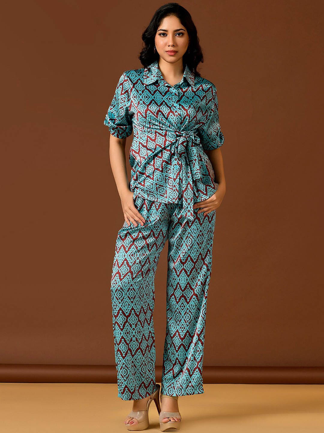 

Unityshop Abstract Printed Long Sleeves Shirt & Trouser, Blue