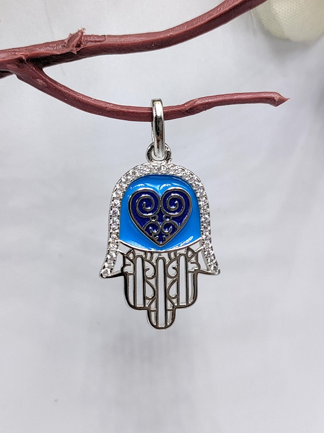 

AMONROO 925 Sterling Silver Rhodium-Plated Enamelled CZ Studded Evil Eye Pendant