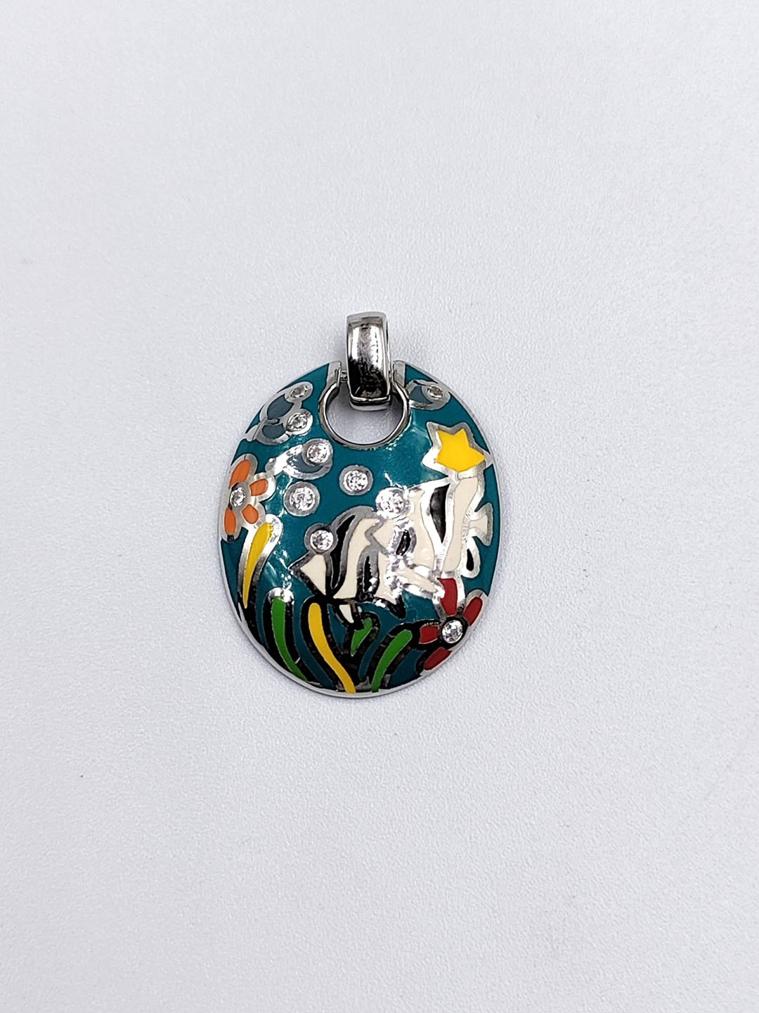 

AMONROO 925 Sterling Silver Rhodium-Plated Enamelled CZ Studded Fish Aquarium Pendant