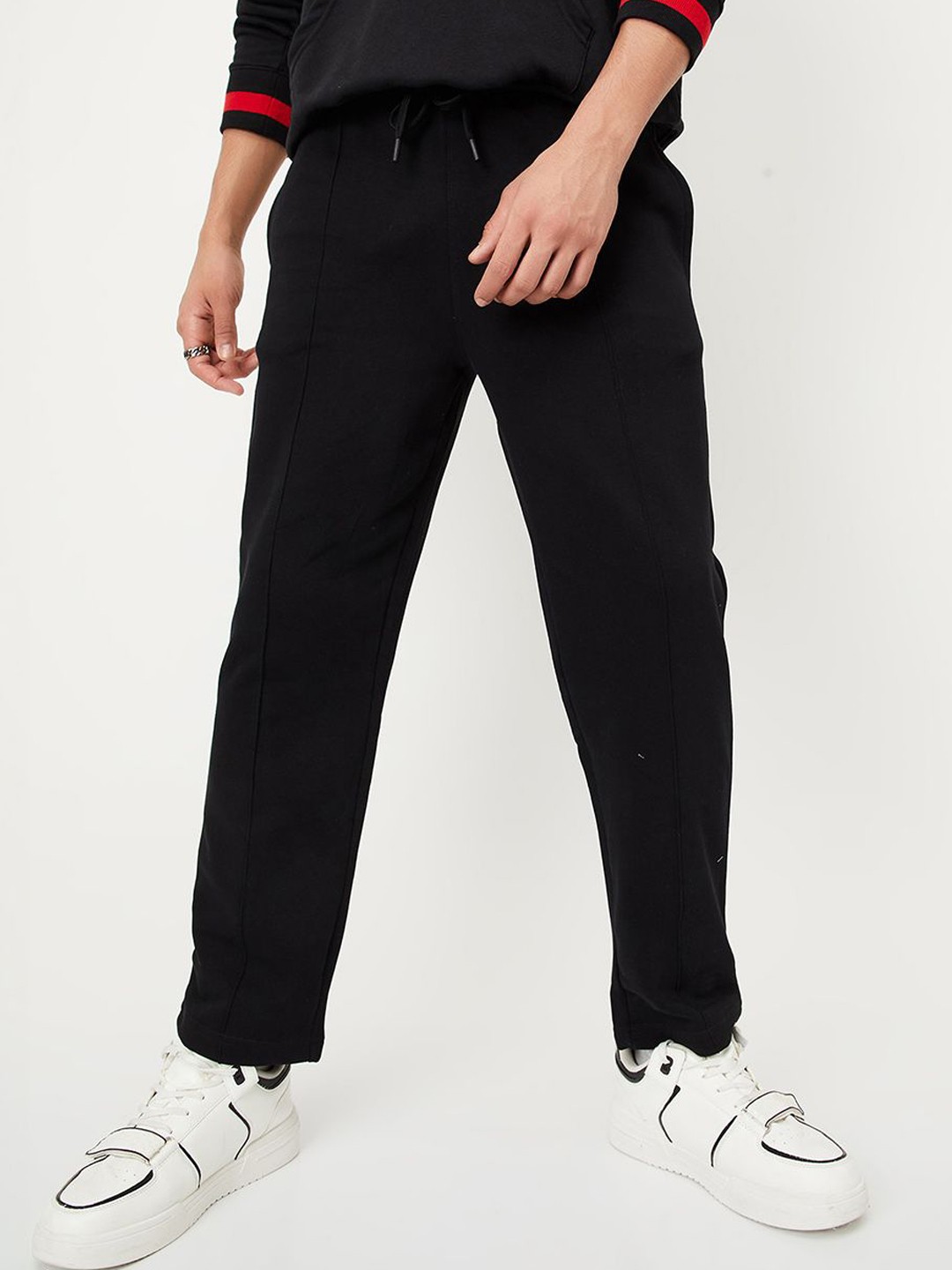 

max Men Cotton Mid-Rise Track Pants, Black