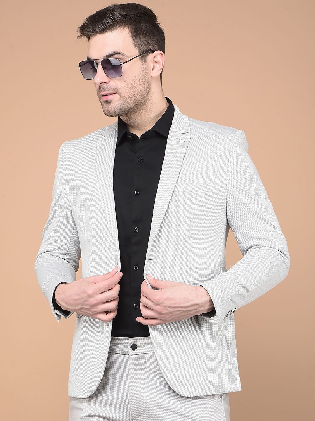 

Crimsoune Club Notched Lapel Collar Single Breasted Regular Fit Blazer, Grey