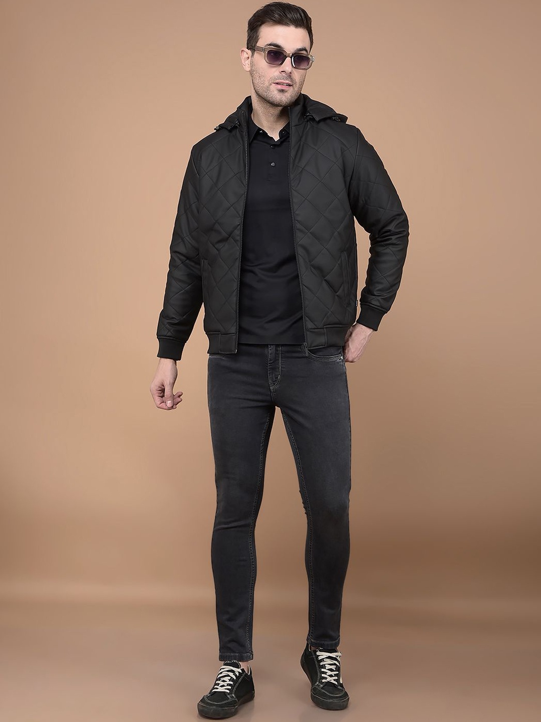 

Crimsoune Club Men Hooded Solid Casual Quilted Lightweight Jacket, Black