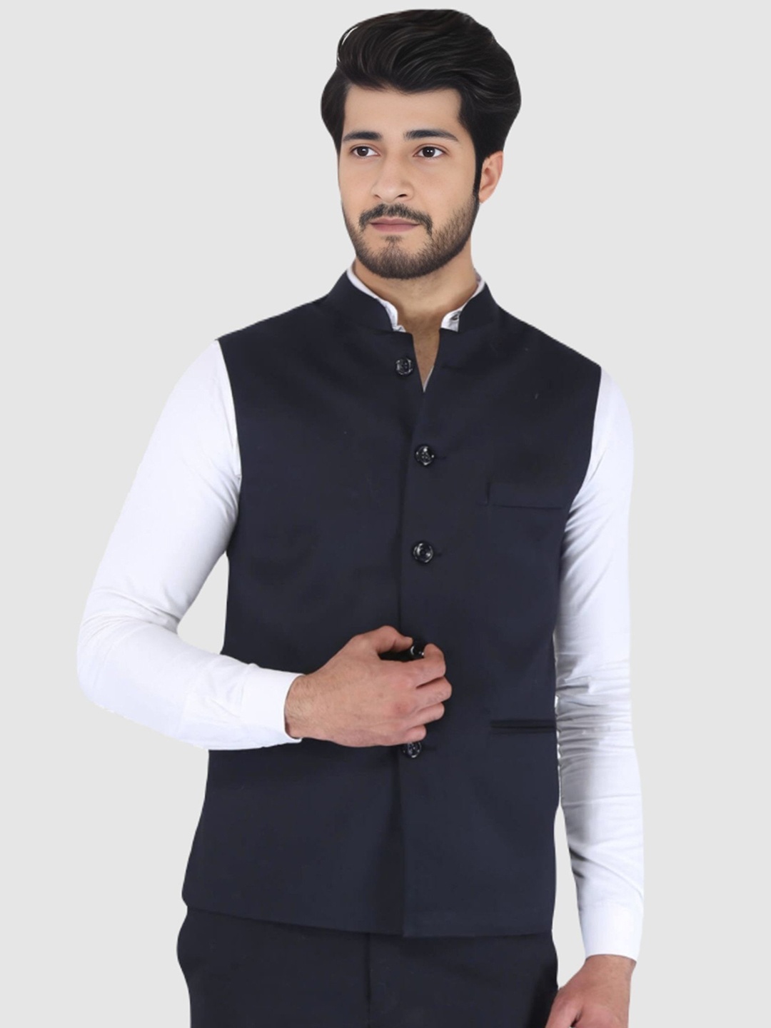 

ZOLARIO Men Mandarin Collar Solid Casual Tailored Lightweight Jacket, Navy blue