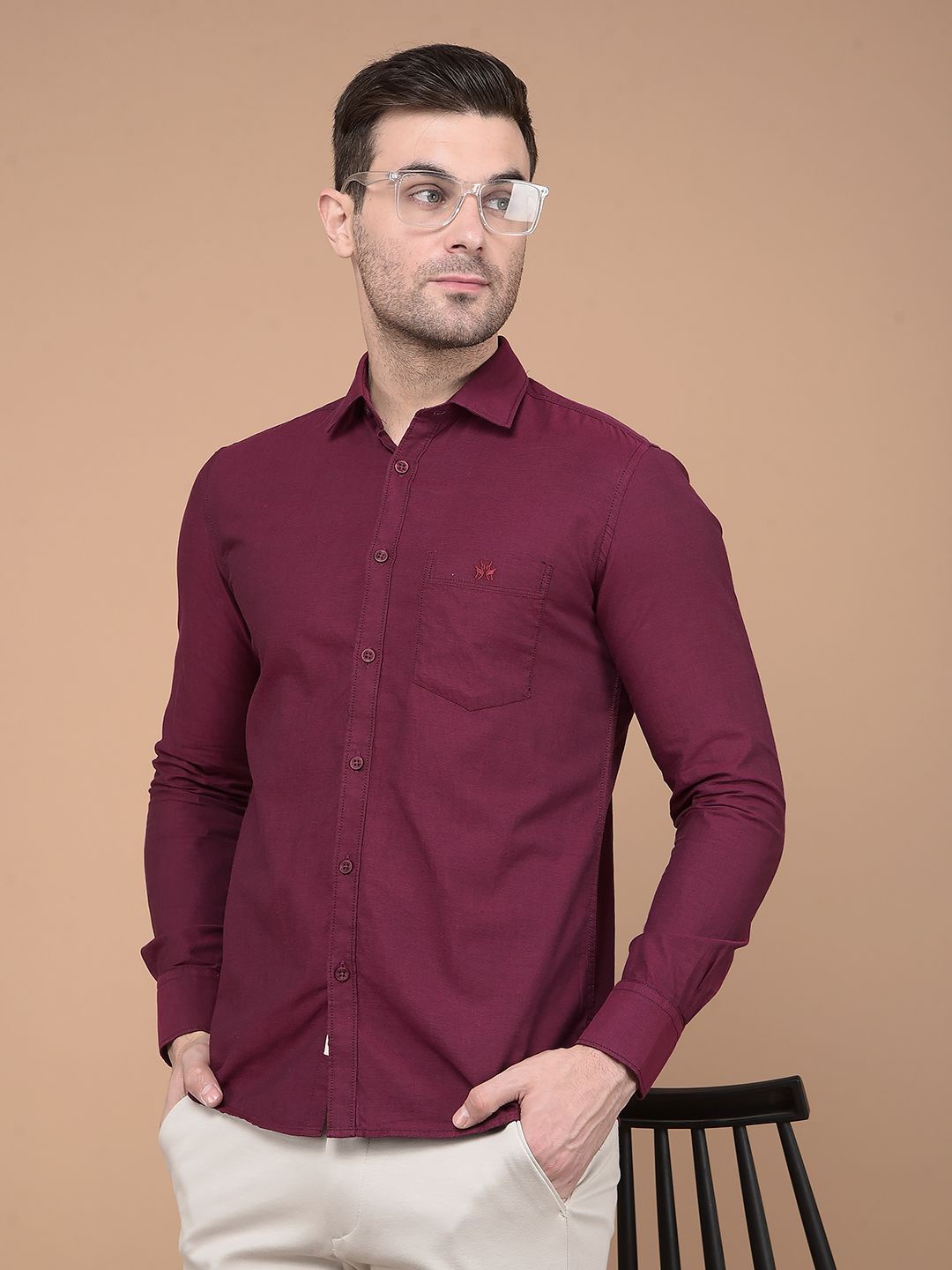 

Crimsoune Club Men Classic Slim Fit Cotton Casual Shirt, Maroon