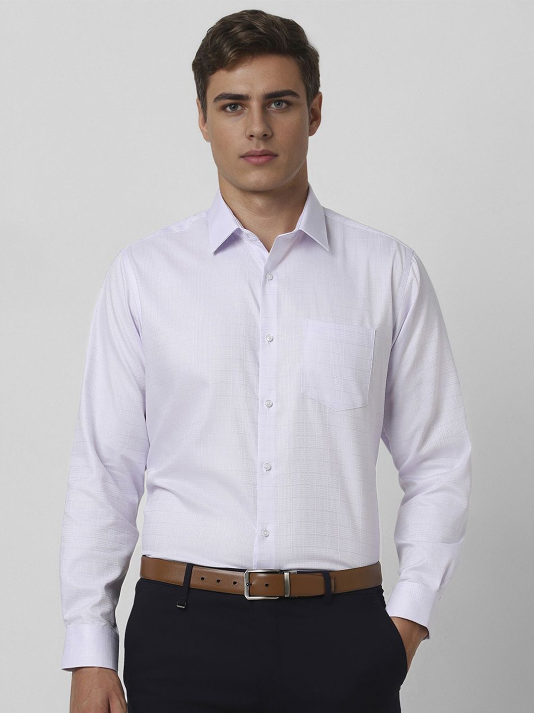 

Van Heusen Men Spread Collar Textured Cotton Slim Fit Formal Shirt, Lavender