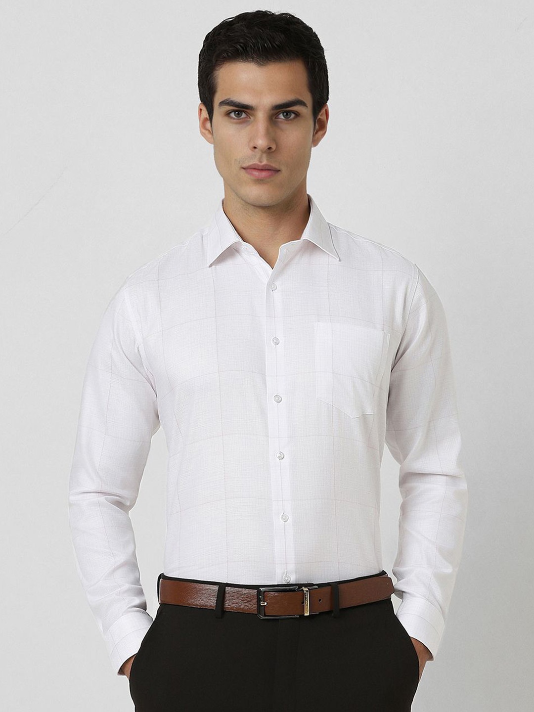 

Van Heusen Men Spread Collar Windowpane Checked Cotton Slim Fit Formal Shirt, White