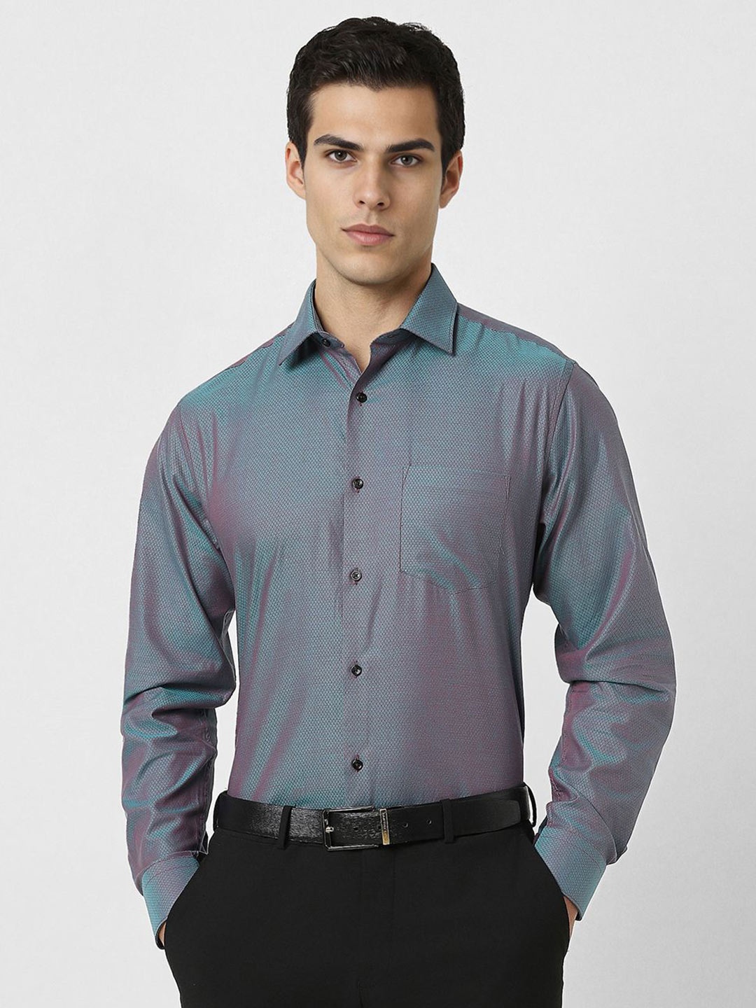 

Van Heusen Men Spread Collar Micro Ditsy Printed Slim Fit Cotton Formal Shirt, Blue