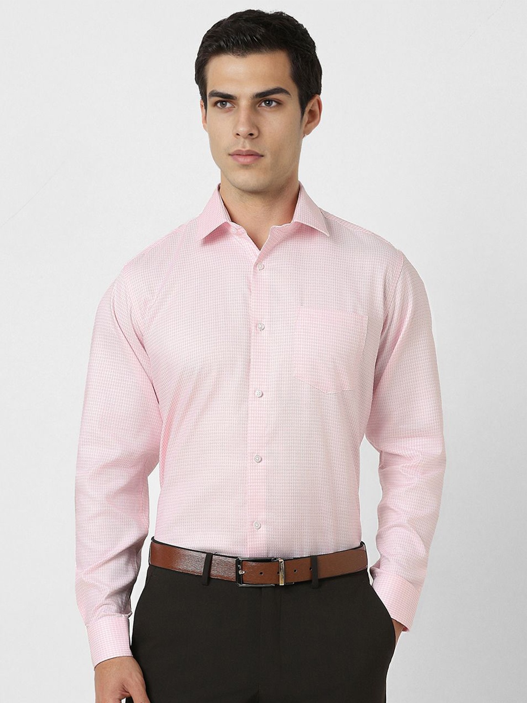 

Van Heusen Men Spread Collar Micro Checked Cotton Slim Fit Formal Shirt, Pink