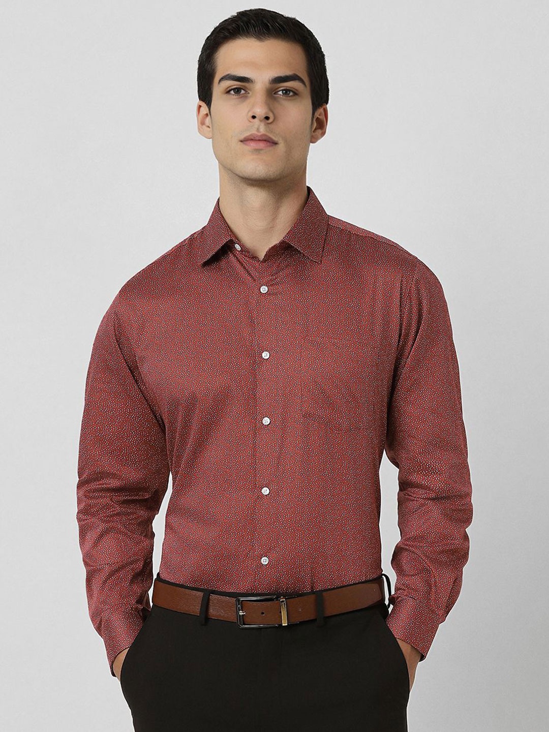 

Van Heusen Men Spread Collar Micro Ditsy Printed Cotton Slim Fit Formal Shirt, Red