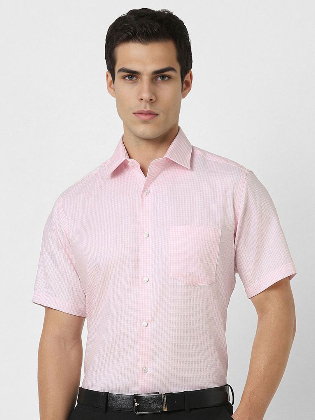 

Van Heusen Men Spread Collar Micro Checked Cotton Slim Fit Formal Shirt, Pink