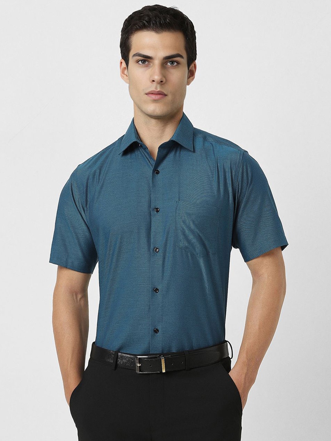 

Van Heusen Men Spread Collar Textured Cotton Formal Shirt, Teal