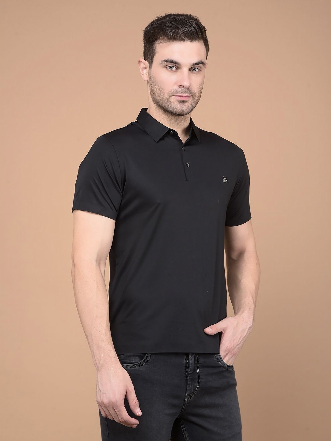 

Crimsoune Club Men Solid Polo Collar Cotton Slim Fit T-shirt, Black