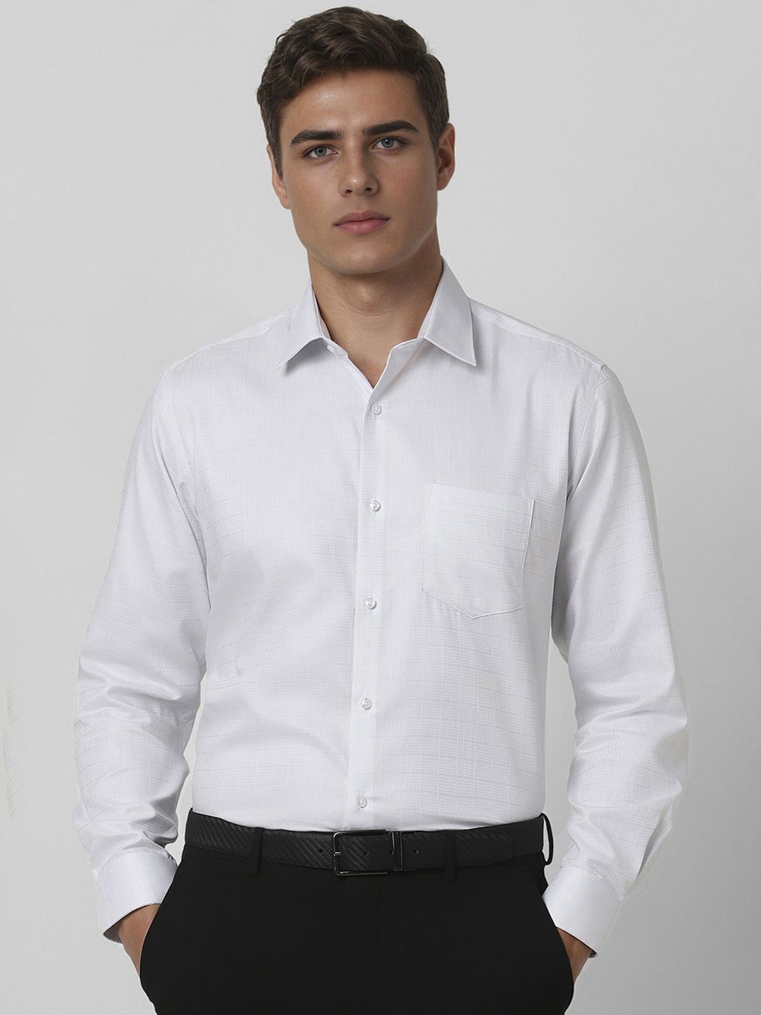 

Van Heusen Men Spread Collar Textured Cotton Slim Fit Formal Shirt, White