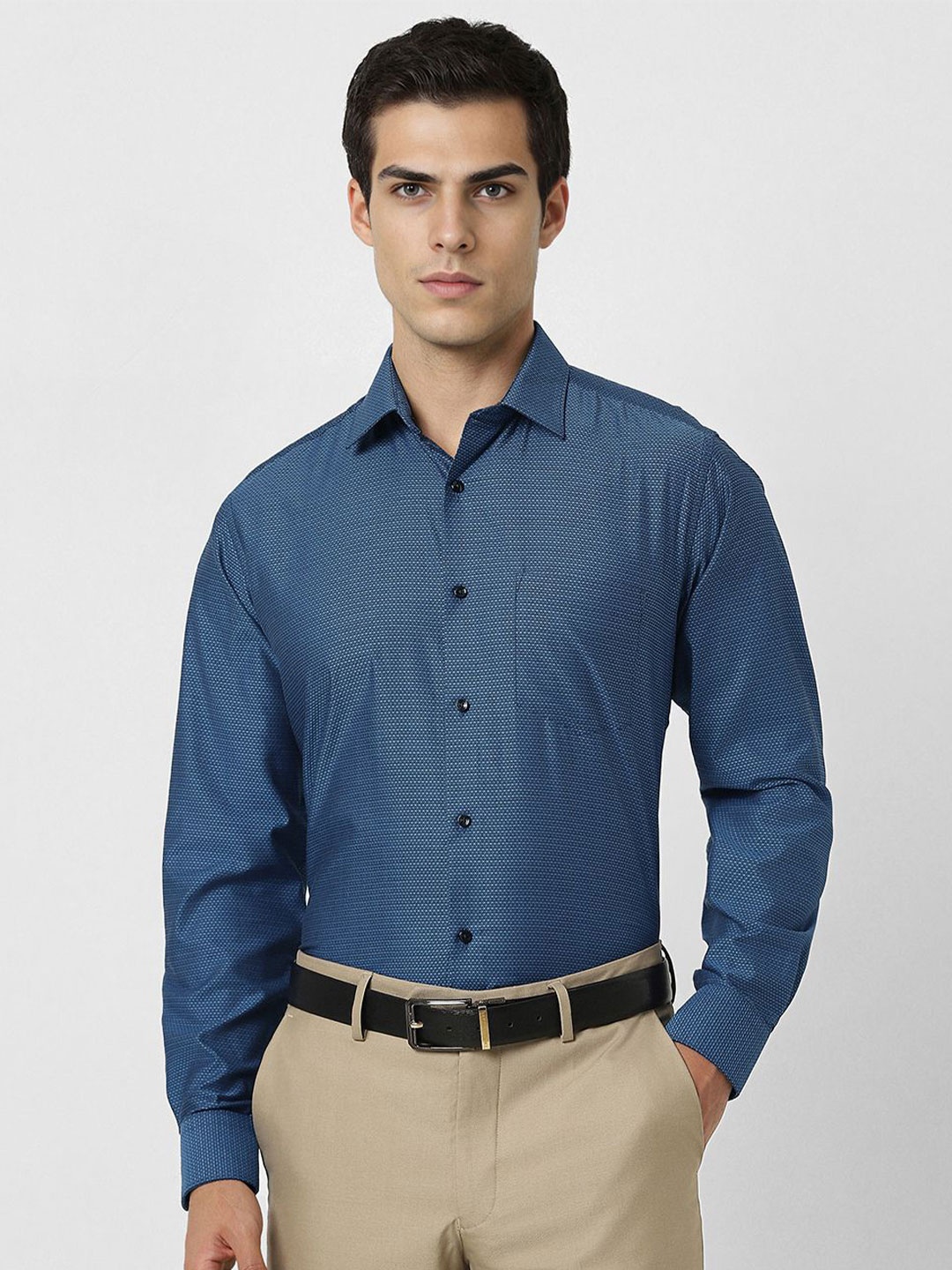 

Van Heusen Men Spread Collar Micro Ditsy Printed Cotton Slim Fit Formal Shirt, Teal