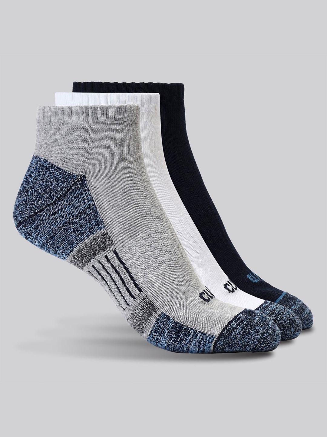 

CULT Men Pack of 3 Low Ankle Cotton Socks Multi Colour, Grey