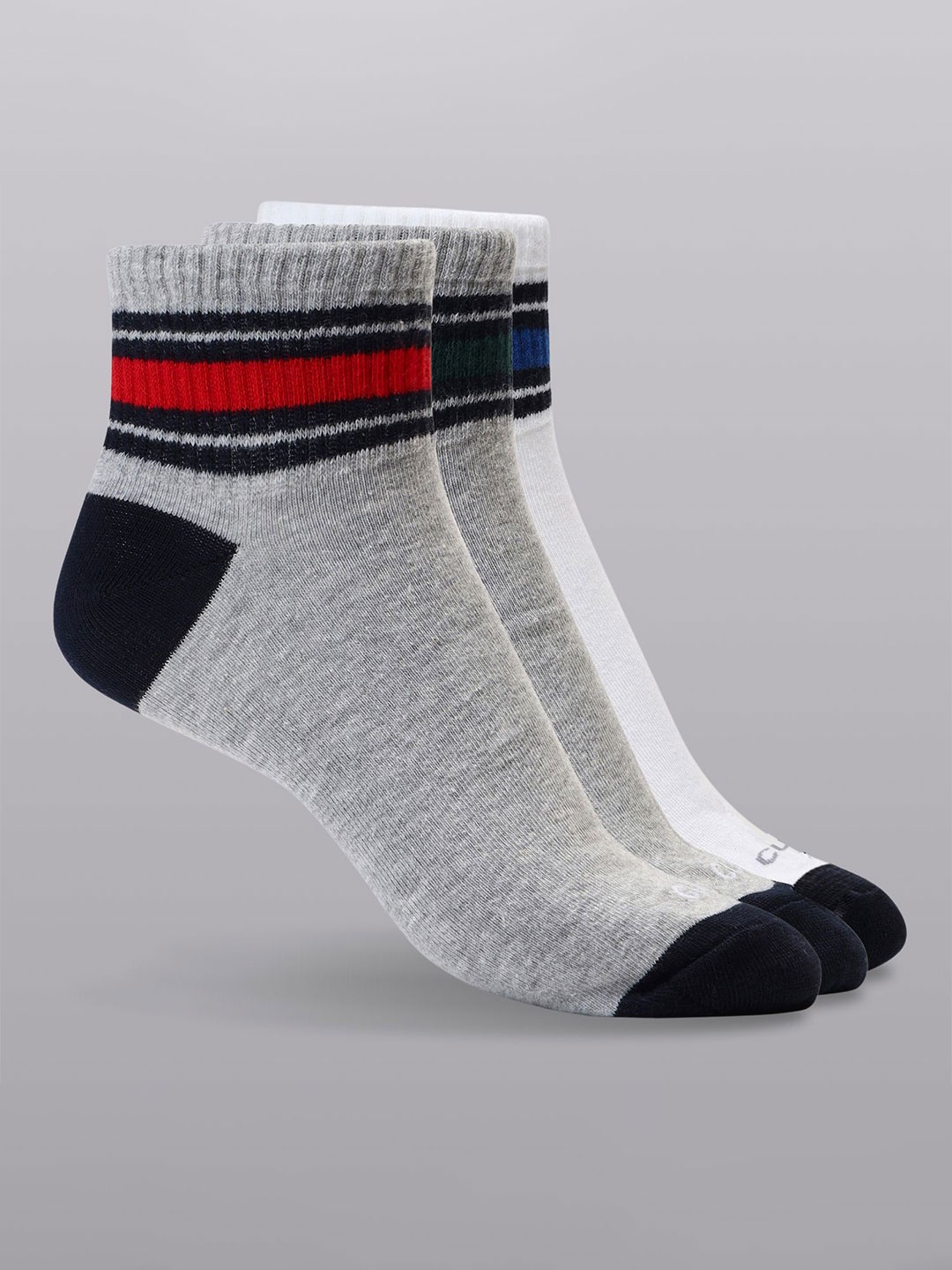 

CULT Men Pack of 3 Ankle Length Cotton Socks Multi Colour, Grey