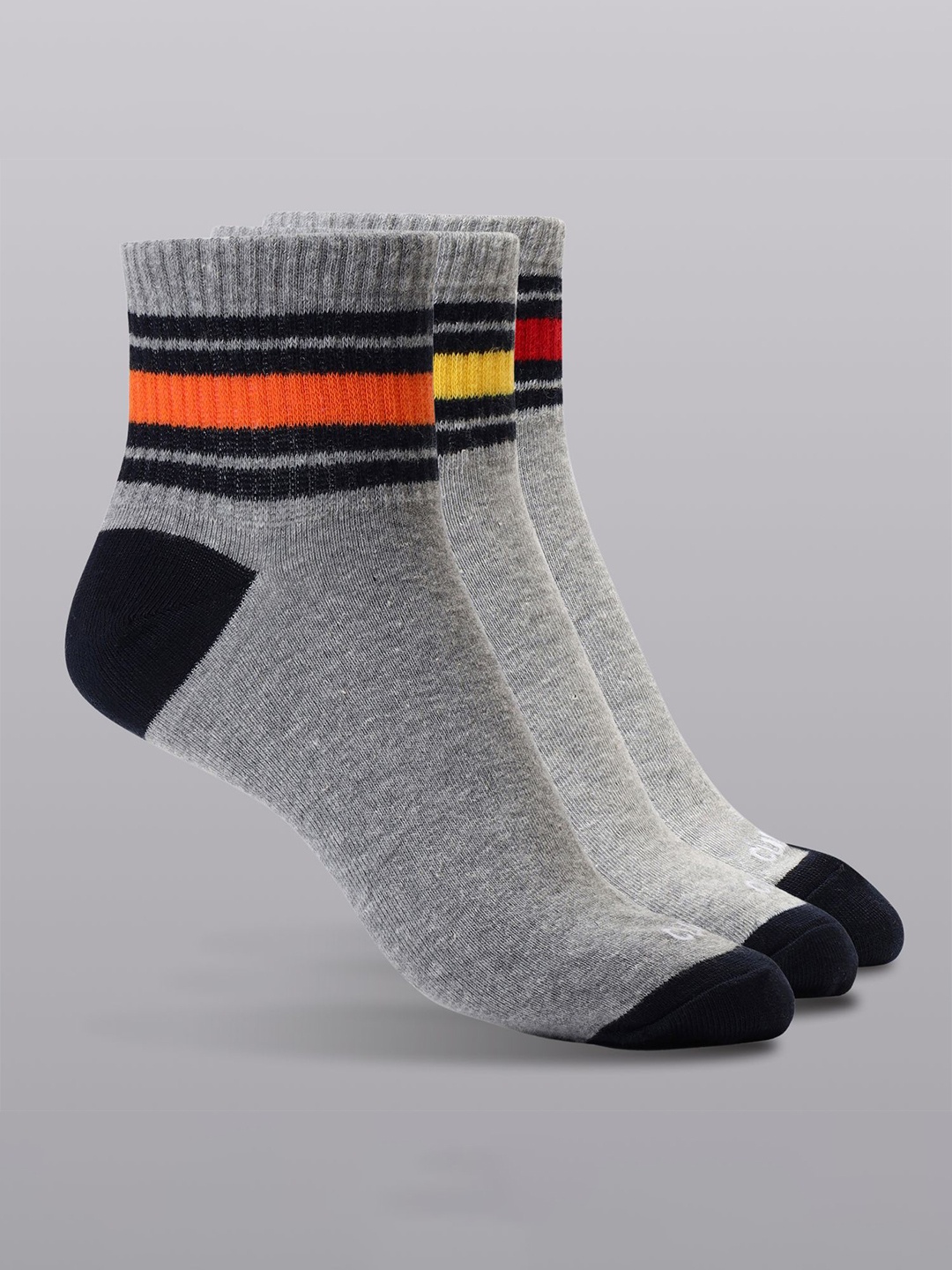 

CULT Men Pack of 3 Ankle Length Cotton Socks Multi Colour, Grey