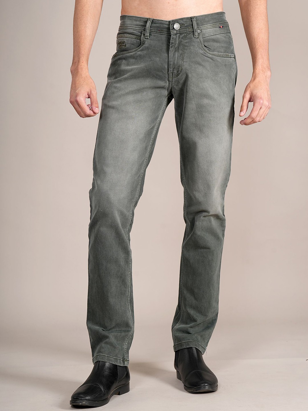 

Cantabil Men Regular Fit Mid-Rise Heavy Fade Stretchable Jeans, Grey