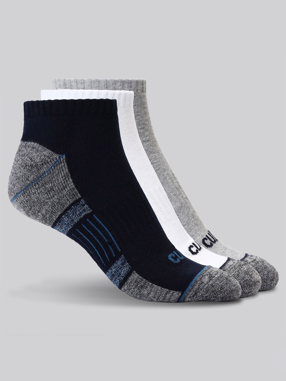 

CULT Men Pack of 3 Low Ankle Cotton Socks Multi Colour, Grey