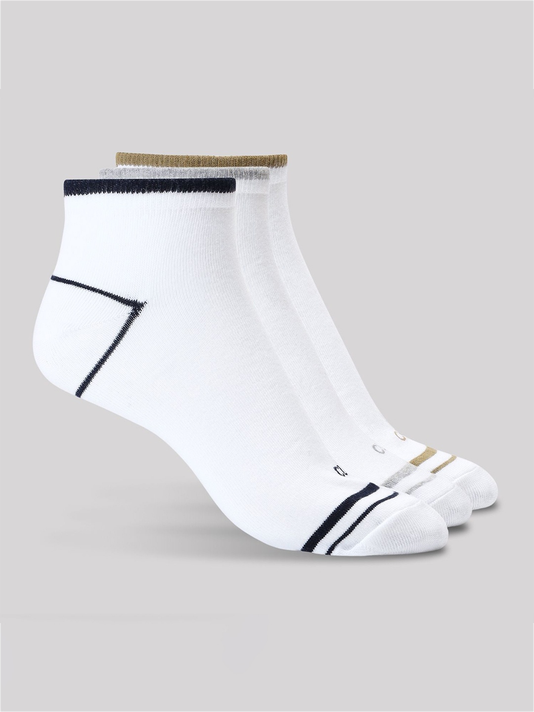 

CULT Men Pack of 3 Ankle Length Cotton Socks Multi Colour, White