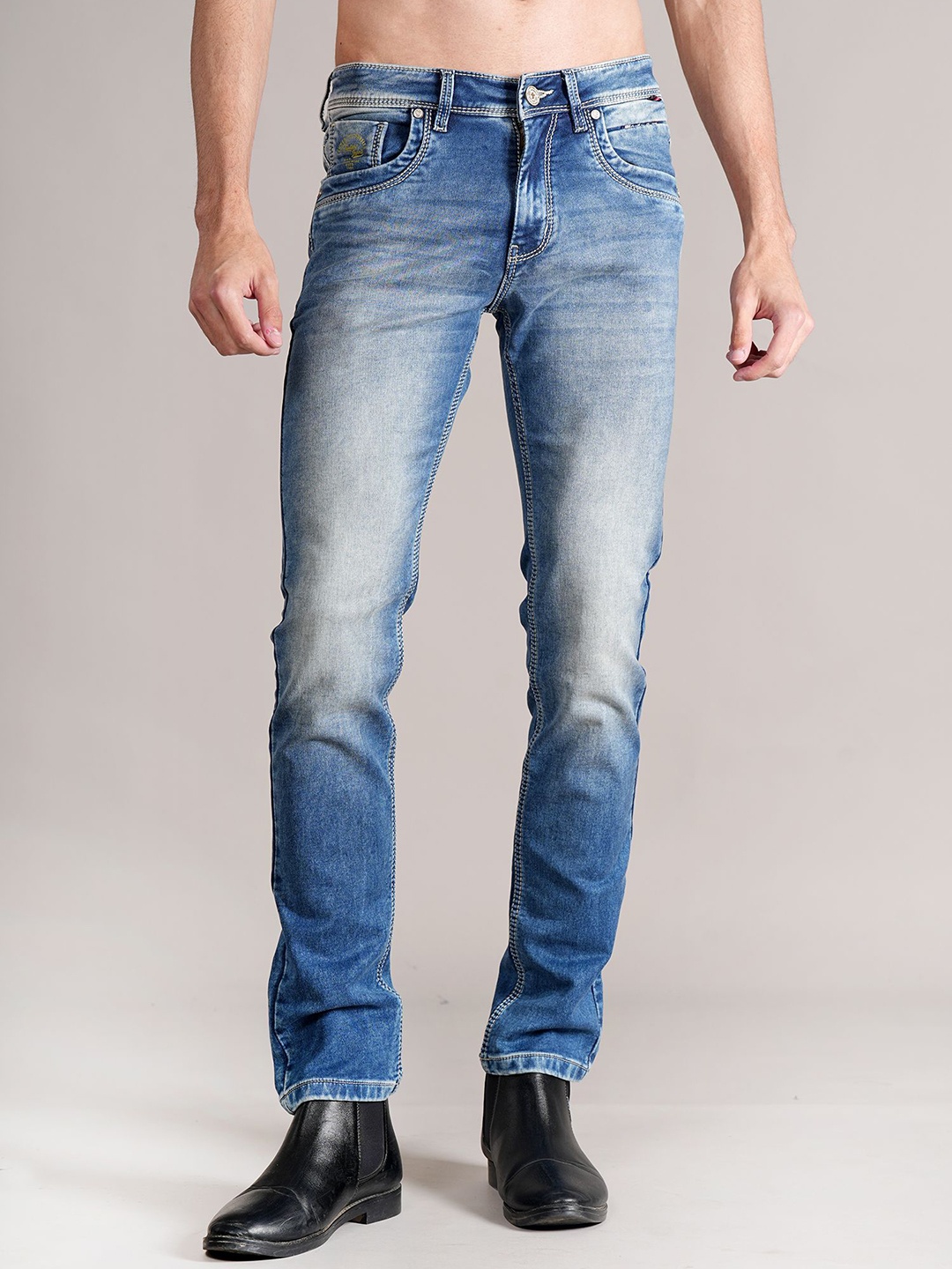 

Cantabil Men Heavy Fade Stretchable Jeans, Blue