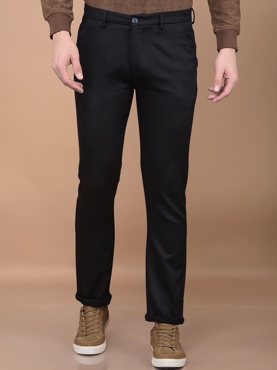 

Crimsoune Club Men Smart Mid-Rise Slim Fit Chinos, Black