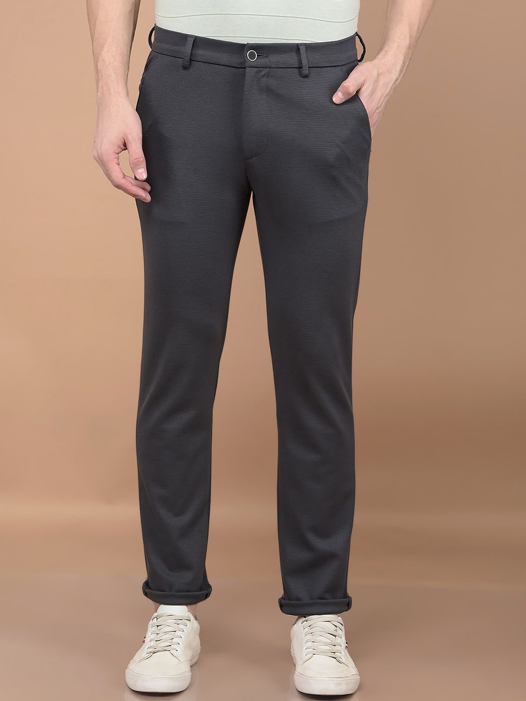 

Crimsoune Club Men Smart Slim Fit Mid-Rise Chinos, Grey