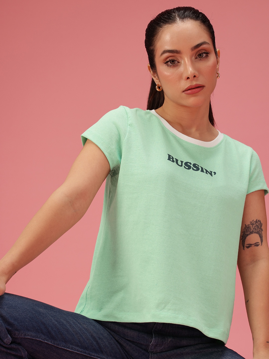 

DressBerry Typography Printed T-shirt, Green
