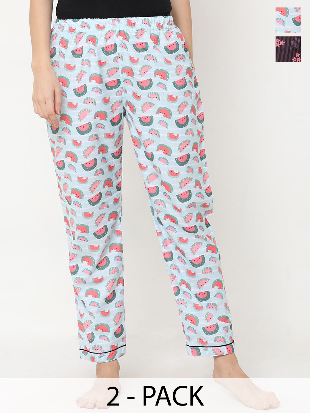 

NOIRA Women Pack of 2 Printed Mid-Rise Straight Lounge Pants, Mauve