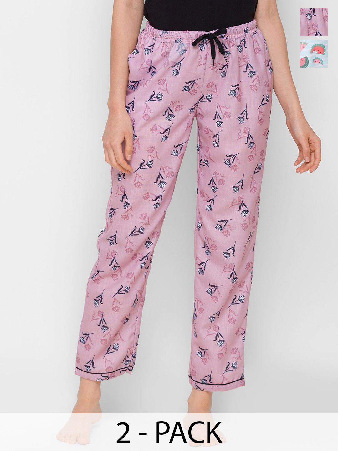

NOIRA Women Pack Of 2 Printed Lounge Pants, Pink