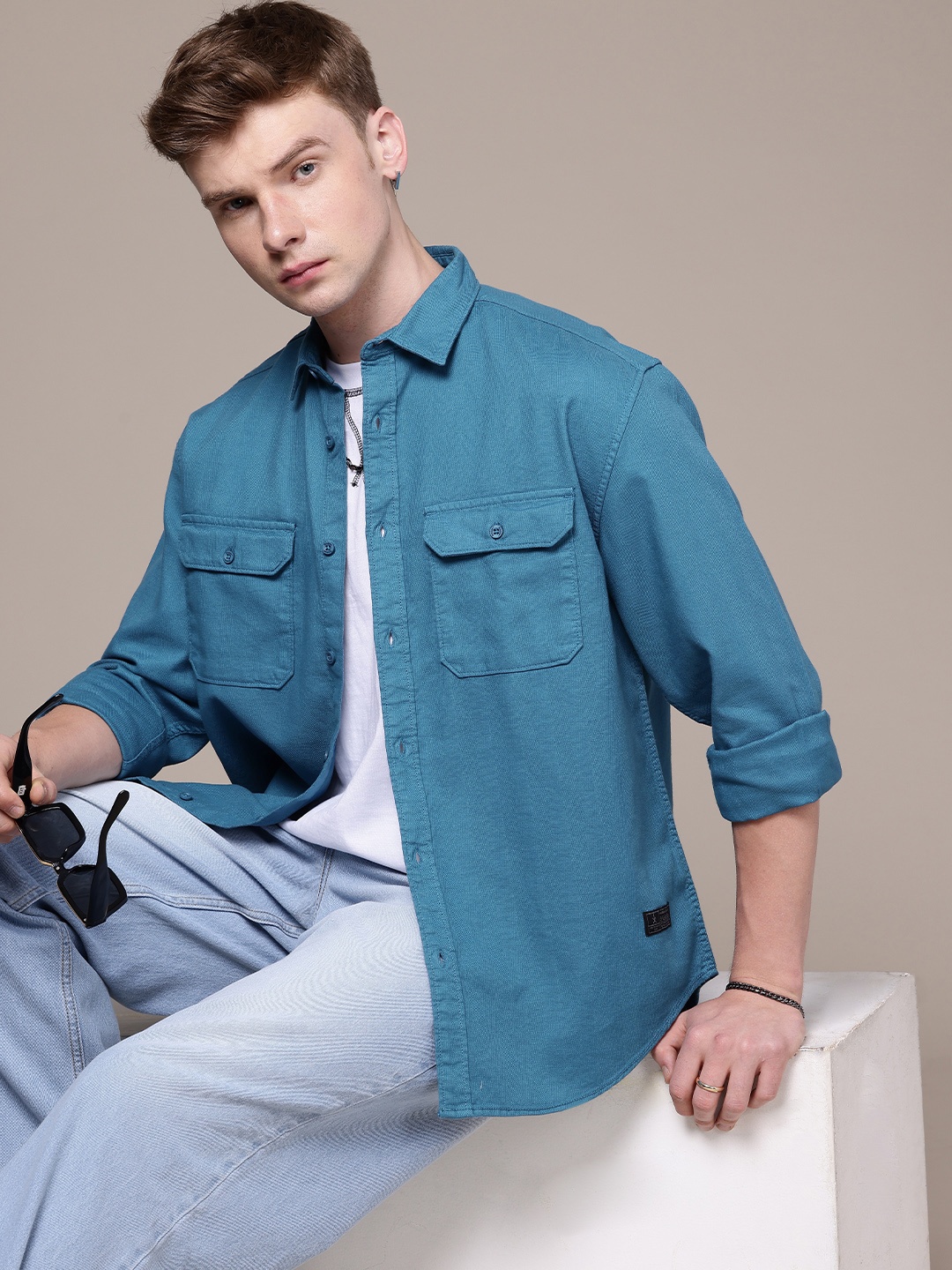

The Roadster Life Co. Relaxed Fit Opaque Pure Cotton Casual Shirt, Blue