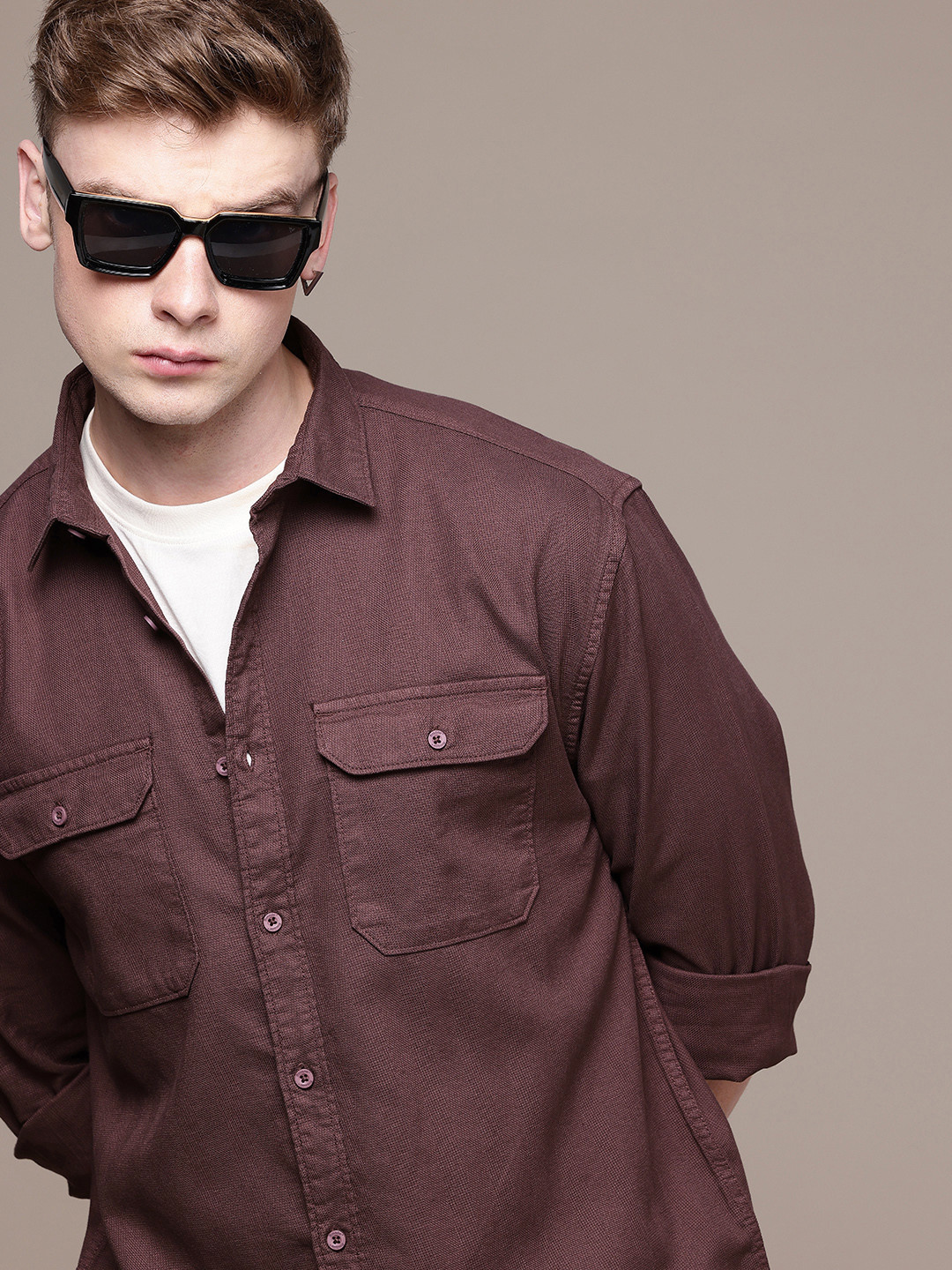 

The Roadster Life Co. Relaxed Fit Opaque Pure Cotton Casual Shirt, Brown