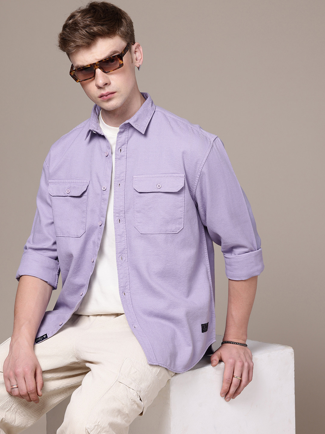 

The Roadster Life Co. Relaxed Fit Opaque Pure Cotton Casual Shirt, Lavender