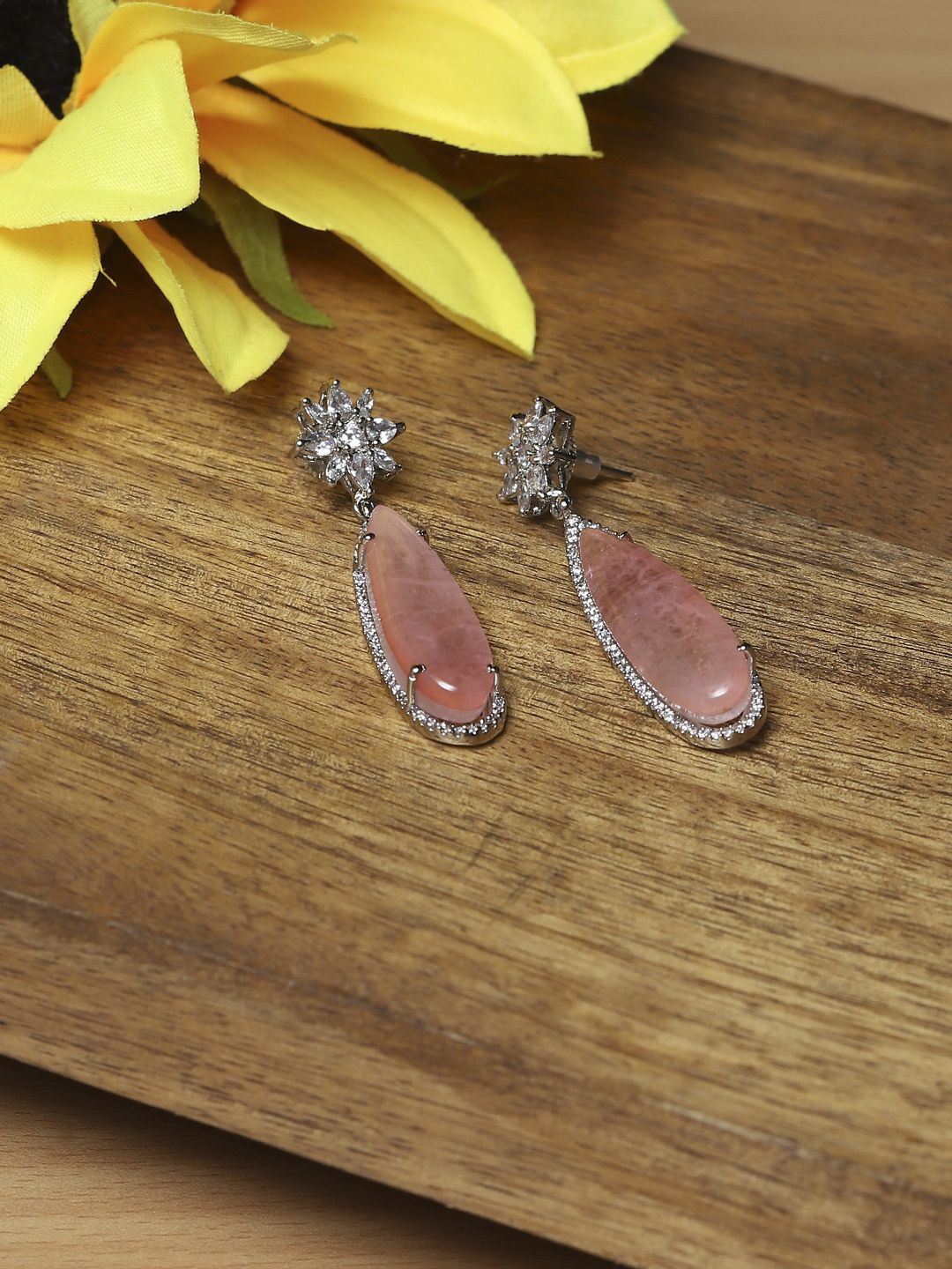 

Biba Silver-Plated Contemporary Stone Studded & Beaded Drop Earrings