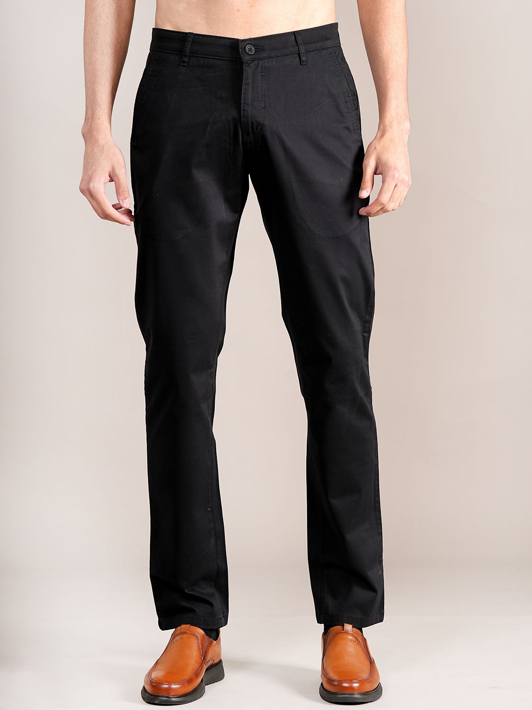 

Cantabil Men Mid-Rise Flat-Front Cotton Trousers, Black