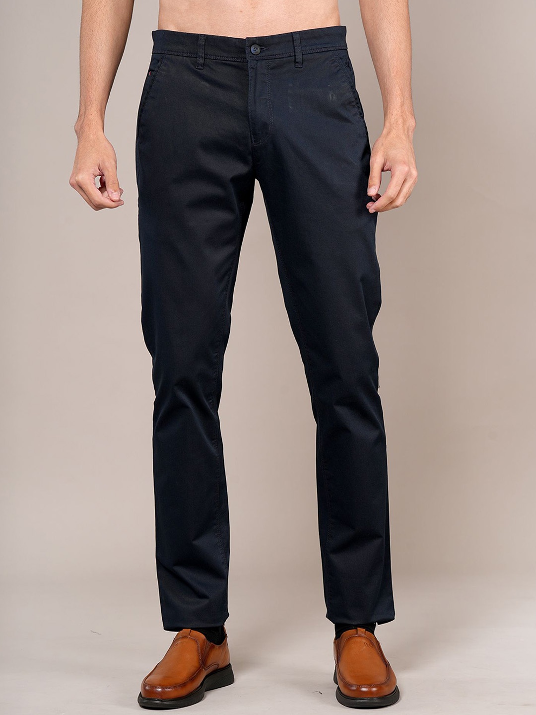 

Cantabil Men Regular Fit Mid-Rise Trousers, Navy blue
