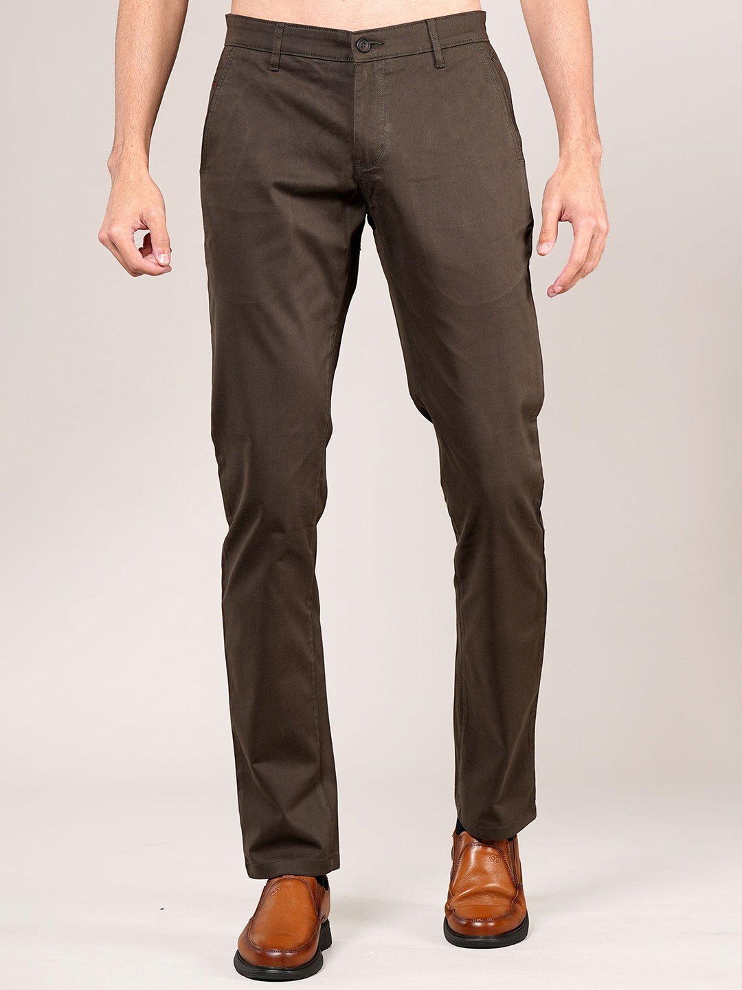 

Cantabil Men Regular Fit Mid-Rise Cotton Trouser, Brown