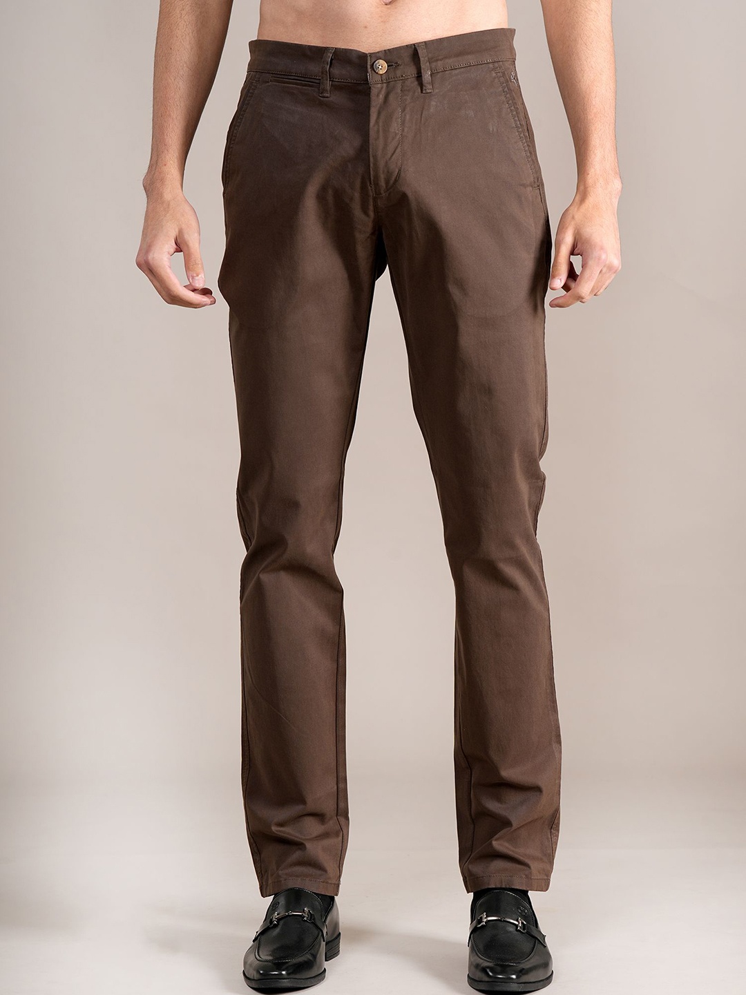 

Cantabil Men Regular Fit Mid-Rise Trousers, Brown