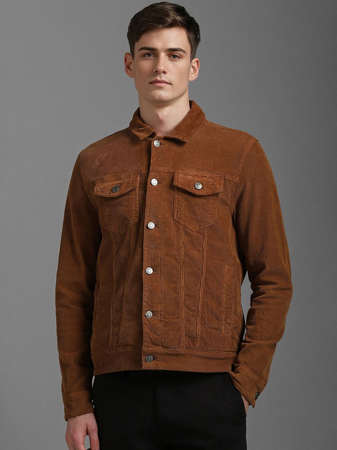 

Louis Philippe Jeans Men Self Design Pure Cotton Shacket, Brown