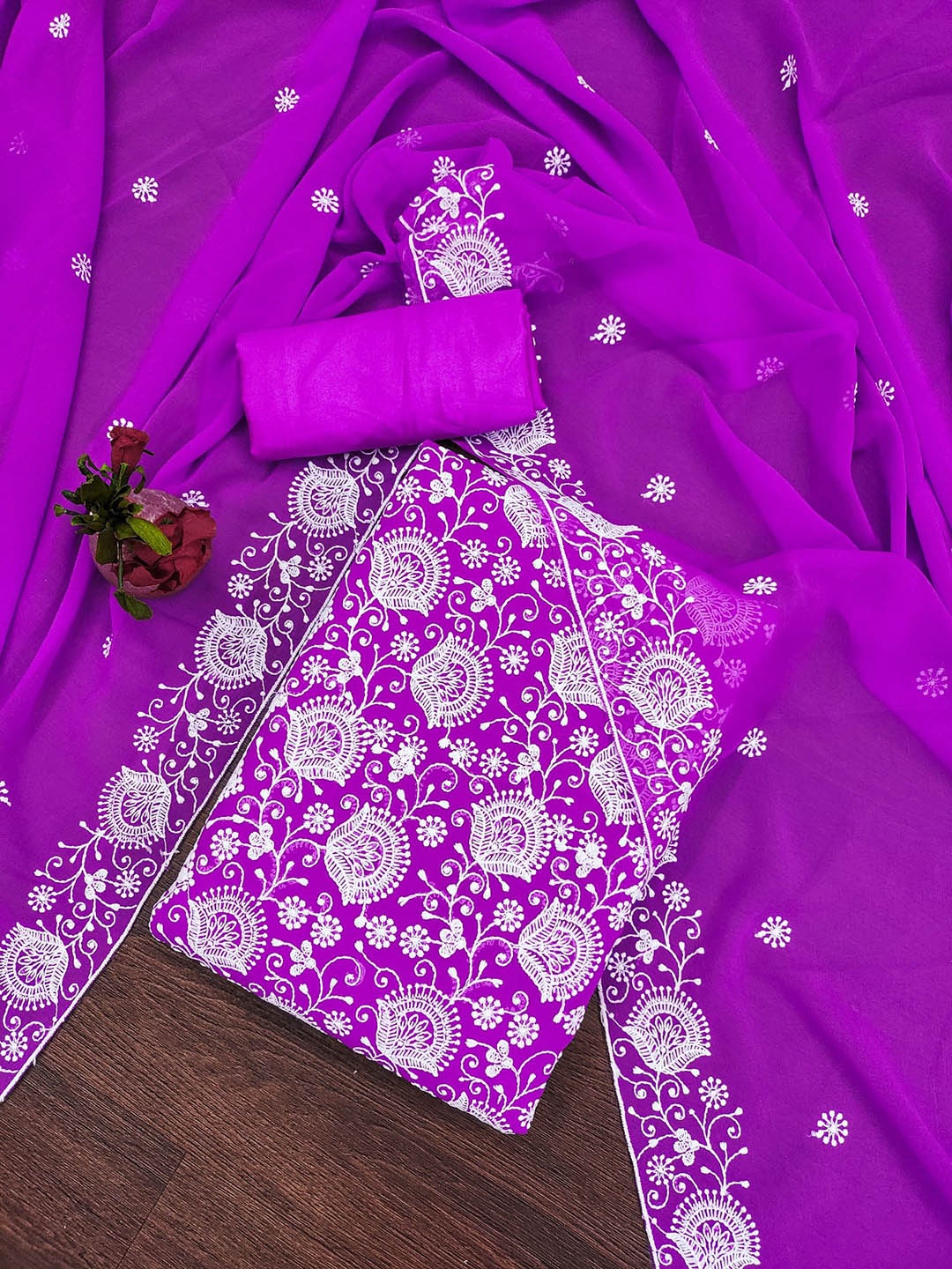 

LeeliPeeri Designer Floral Embroidered Georgette Unstitched Dress Material, Purple